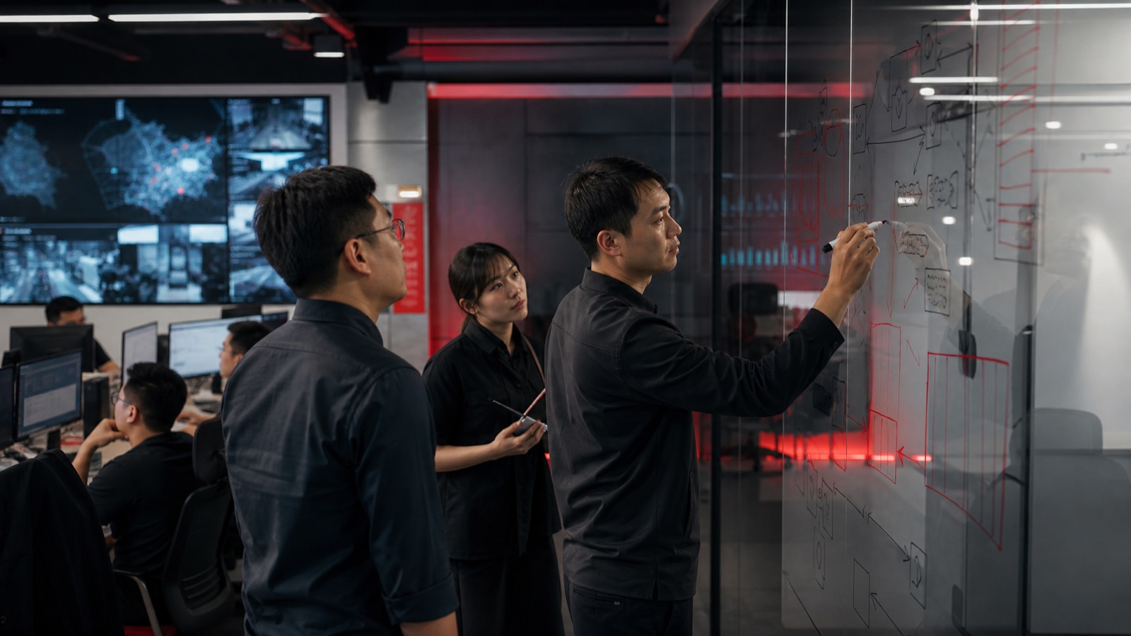 企业团队在控制中心梳理 AI 工作流程